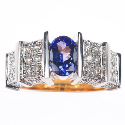 sz5.25 18k rose and white gold Tanzanite ring with pave set diamonds
