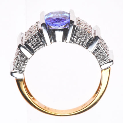 sz5.25 18k rose and white gold Tanzanite ring with pave set diamonds