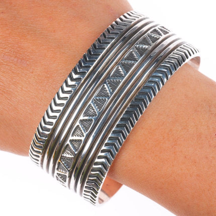 6.9" Vintage Navajo deep stamped sterling silver heavy cuff bracelet