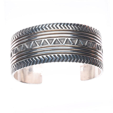 6.9" Vintage Navajo deep stamped sterling silver heavy cuff bracelet