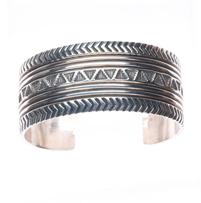 6.9" Vintage Navajo deep stamped sterling silver heavy cuff bracelet