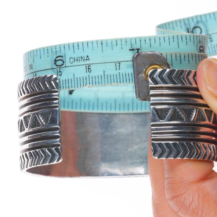 6.9" Vintage Navajo deep stamped sterling silver heavy cuff bracelet