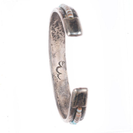 6.1" Pete Sierra Navajo sterling silver heishi shell/turquoise bead inlaid cuff bracelet