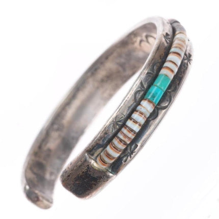 6.1" Pete Sierra Navajo sterling silver heishi shell/turquoise bead inlaid cuff bracelet