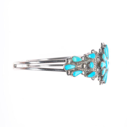 6.25" Vintage Zuni sterling silver turquoise cluster slim cuff bracelet