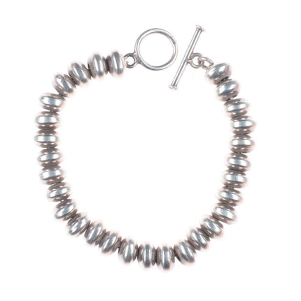 6.5" Retro sterling silver beaded southwestern toggle link bracelet