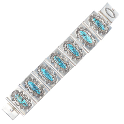 6.75" Dan Oliver Navajo sterling silver spiderweb turquoise heavy link bracelet