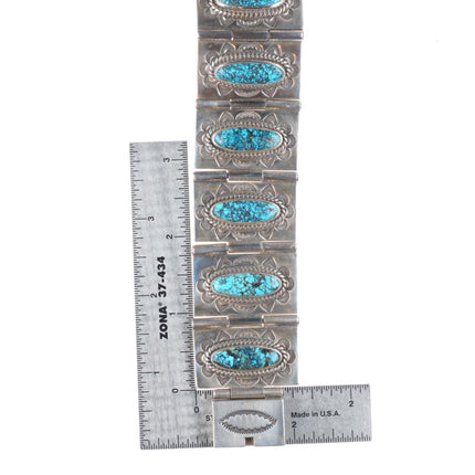 6.75" Dan Oliver Navajo sterling silver spiderweb turquoise heavy link bracelet