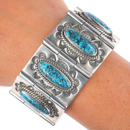 6.75" Dan Oliver Navajo sterling silver spiderweb turquoise heavy link bracelet