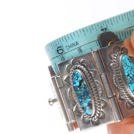 6.75" Dan Oliver Navajo sterling silver spiderweb turquoise heavy link bracelet