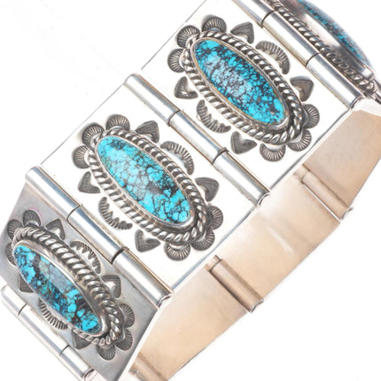 6.75" Dan Oliver Navajo sterling silver spiderweb turquoise heavy link bracelet