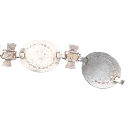27" c1940 Navajo sterling silver stamped butterfly concho Hatband/belt turquoise