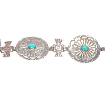 27" c1940 Navajo sterling silver stamped butterfly concho Hatband/belt turquoise