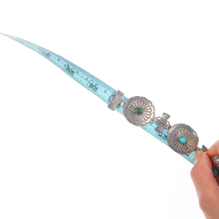 27" c1940 Navajo sterling silver stamped butterfly concho Hatband/belt turquoise