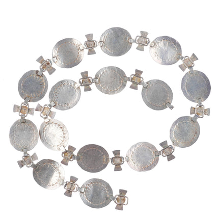 27" c1940 Navajo sterling silver stamped butterfly concho Hatband/belt turquoise