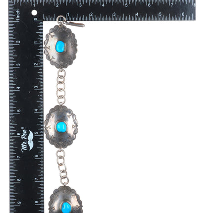 43" Vintage Native American sterling silver turquoise link concho belt