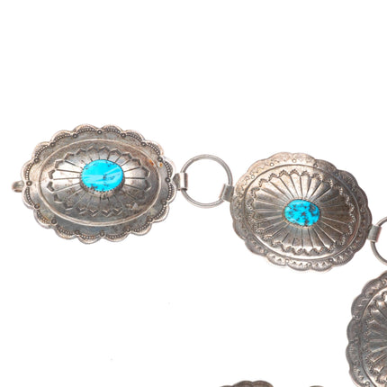 35" Vintage Southwestern/Native sterling silver turquoise link concho belt