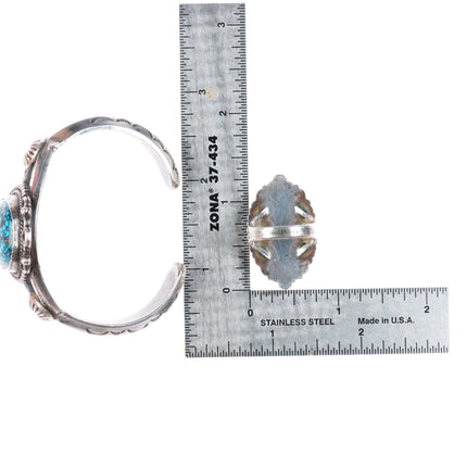 6" cuff bracelet sz6.5 ring Native American spiderweb turquoise sterling silver