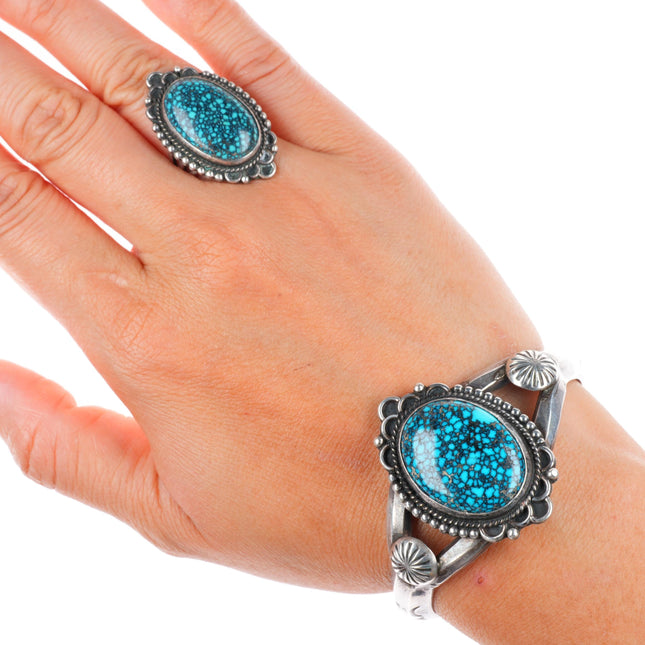 6" cuff bracelet sz6.5 ring Native American spiderweb turquoise sterling silver