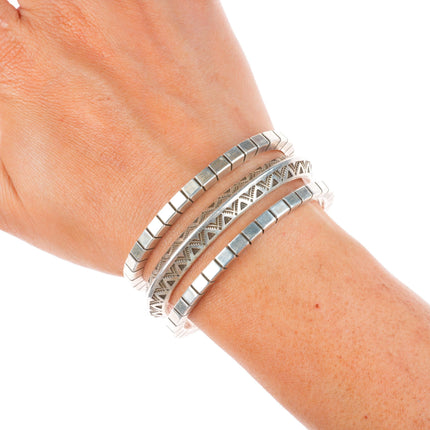 6.1" Roger Skeet Jr Navajo stack carinated/square sterling silver cuff bracelets