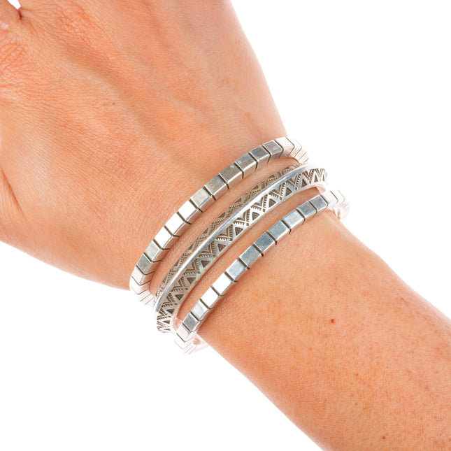 6.1" Roger Skeet Jr Navajo stack carinated/square sterling silver cuff bracelets