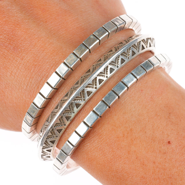 6.1" Roger Skeet Jr Navajo stack carinated/square sterling silver cuff bracelets