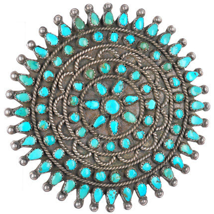Large 30'so-40's Zuni turquoise cluster petit point sterling silver pin/brooch