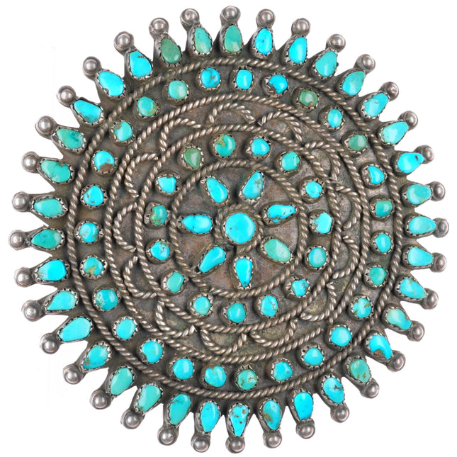 Large 30'so-40's Zuni turquoise cluster petit point sterling silver pin/brooch