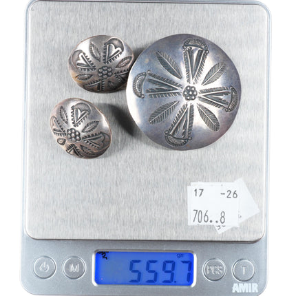 Ralph Tawangyaouma Hopi c1940 deep stamped sterling silver pendant/pin-Earrings