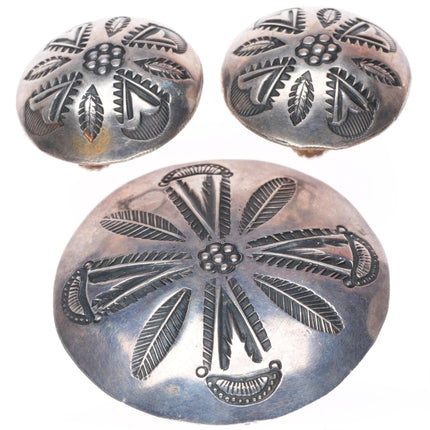 Ralph Tawangyaouma Hopi c1940 deep stamped sterling silver pendant/pin-Earrings