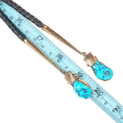 Robert and Bernice Leekya Zuni 14k gold/Sterling silver turquoise bolo tie