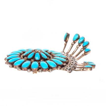 Lorraine Waatsa Zuni sterling silver turquoise cluster pendant-pin/brooch