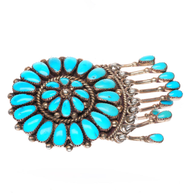 Lorraine Waatsa Zuni sterling silver turquoise cluster pendant-pin/brooch