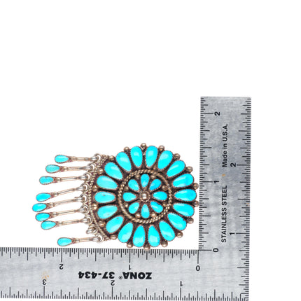 Lorraine Waatsa Zuni sterling silver turquoise cluster pendant-pin/brooch