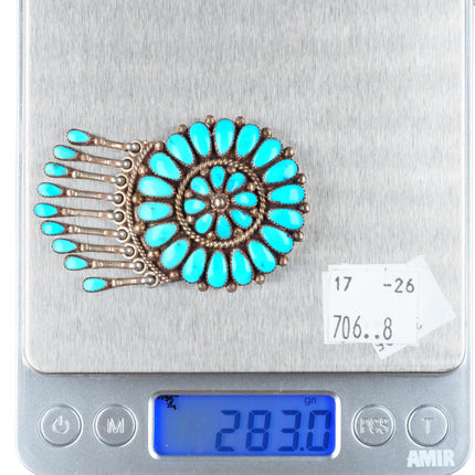 Lorraine Waatsa Zuni sterling silver turquoise cluster pendant-pin/brooch