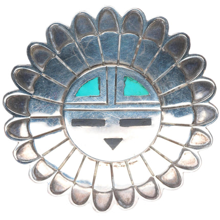 c1950's Hopi Silvercraft guild inlaid turquoise sunface pin/brooch