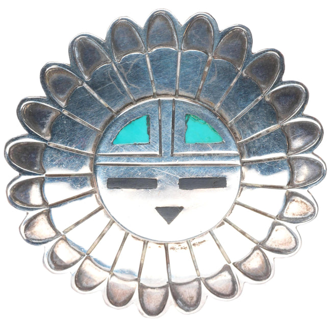 c1950's Hopi Silvercraft guild inlaid turquoise sunface pin/brooch