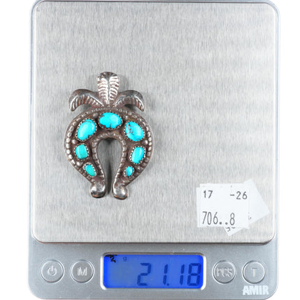 30's-40's Horace Iule Zuni sterling silver/turquoise Naja pendant-pin/brooch