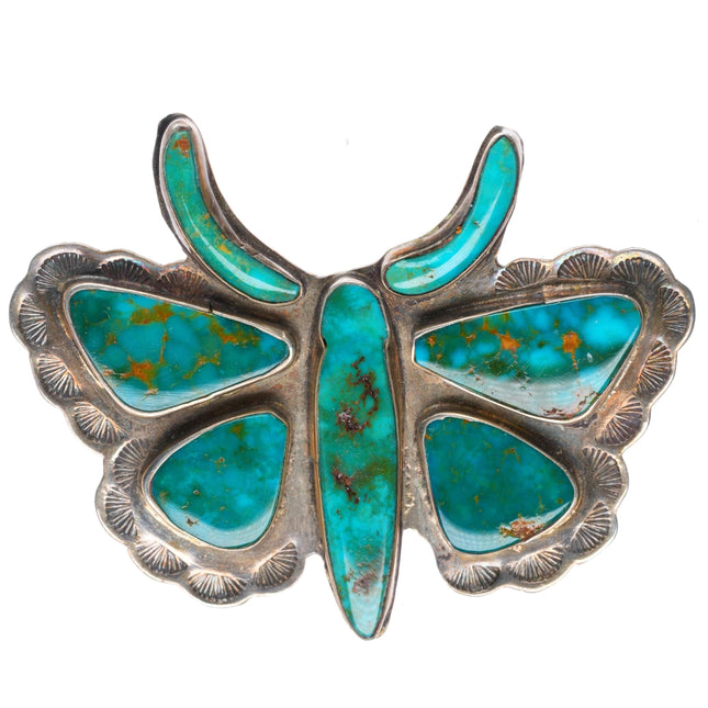 c1940's Navajo sterling silver Blue Gem turquoise moth/butterfly pin-brooch