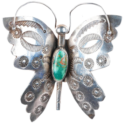 c1940's Navajo sterling silver stamped butterfly pin/brooch with nice turquoise