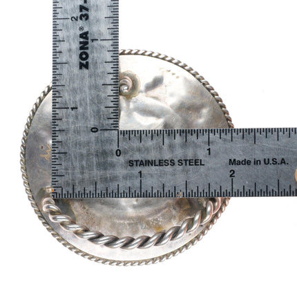 1.75" vintage Navajo basket sterling silver, copper, turquoise belt buckle
