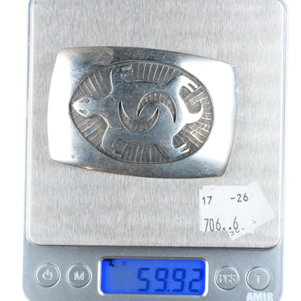 1.5" Bernard Dawahoya Hopi overlay sea turtle belt buckle sterling silver