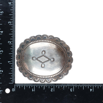 1.5" c1950's Vintage Navajo sterling silver concho style stamped belt buckle