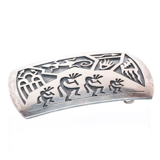 1.25" Gene Pooyouma Hopi overlay Kokopelli sterling silver belt buckle