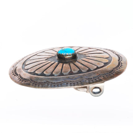 1" Vintage Navajo sterling silver turquoise stamped belt buckle
