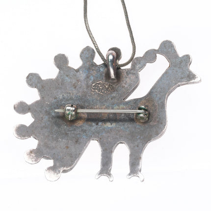 Vintage Zuni sterling silver inlaid peacock pendant/pin with necklace