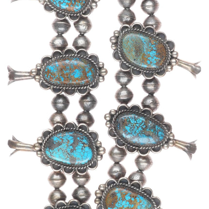 Vintage Navajo sterling silver high grade turquoise squash blossom necklace