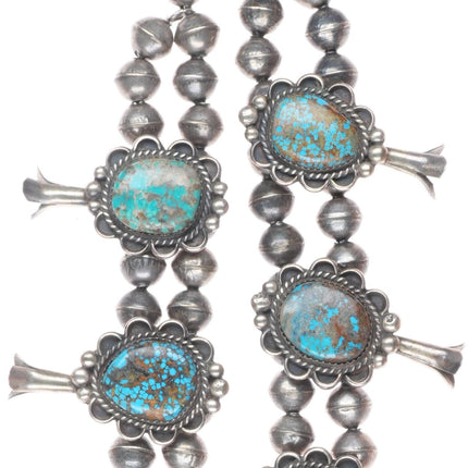 Vintage Navajo sterling silver high grade turquoise squash blossom necklace