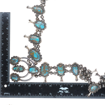 Vintage Navajo sterling silver high grade turquoise squash blossom necklace