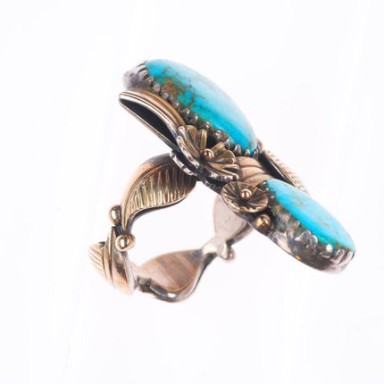 sz8 14k gold, sterling silver high grade turquoise Navajo ring